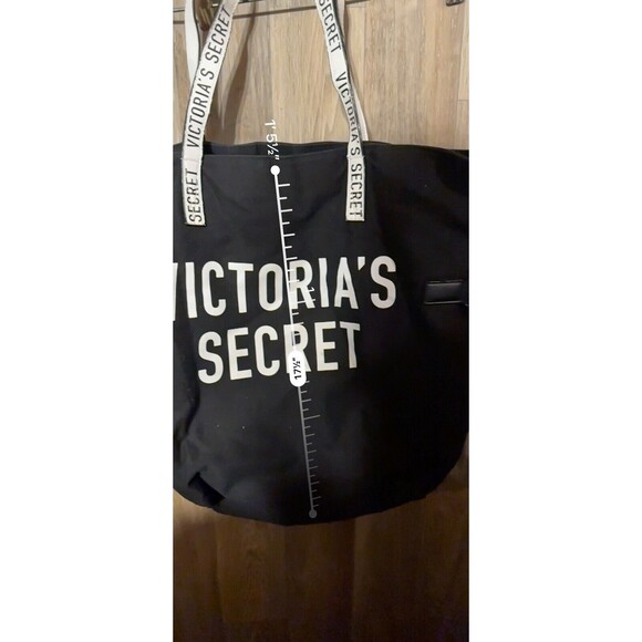 Victoria's Secret Large Tote Canvas Weekender Bag Black & White Logo - Picture 3 of 6